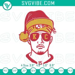 Patrick Mahomes NFL Christmas hat embroidery file for holiday season.