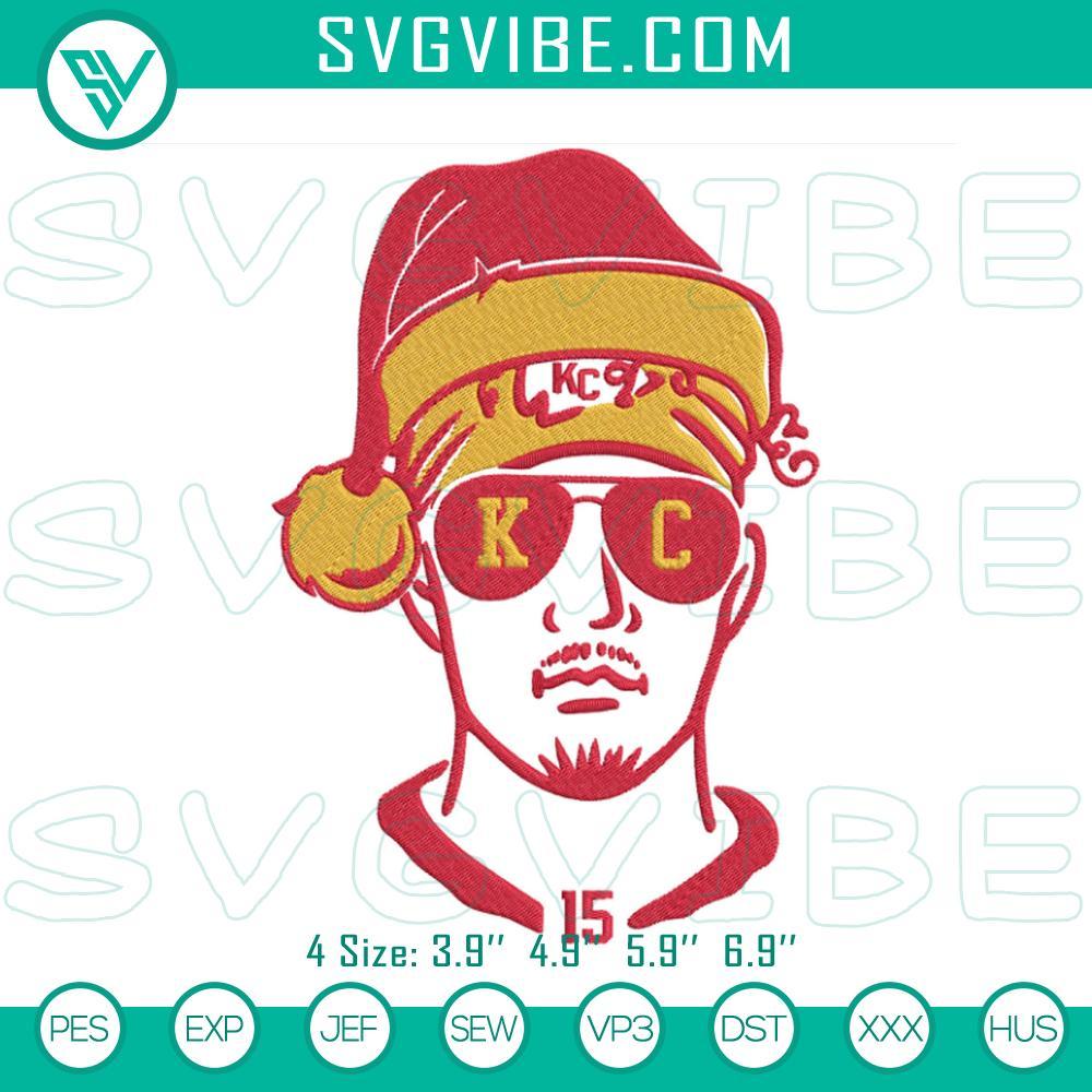Patrick Mahomes With Christmas Hat Embroidery Design Files Patrick Mahomes NFL Christmas hat embroidery file for holiday season.