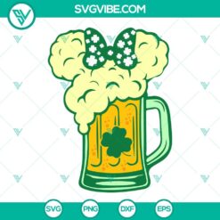 St. Patrick's mouse ears beer mug SVG design with Disney theme for Irish Day celebration. Perfect for drink lovers.