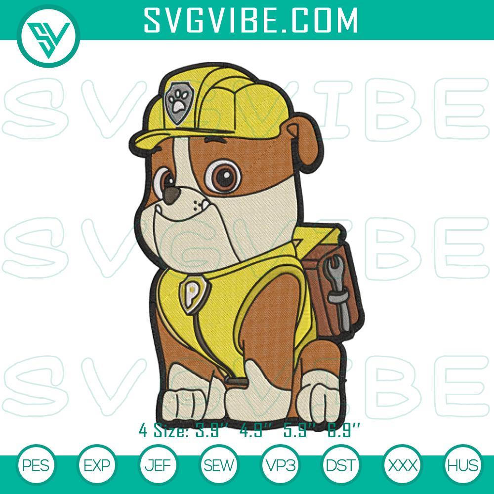 Paw Patrol Rubble Embroidery Design Digital Files Paw Patrol Rubble embroidery design featuring digital cartoon character file, perfect for crafts and DIY projects.