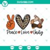 Peace Love Unity and Animal Print design SVG files in orange colors for Unity Day, featuring Cheetah and Leopard patterns. Great for crafting.