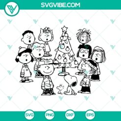 Peanuts Christmas SVG files featuring Charlie Brown Christmas tree and Snoopy characters, ideal for holiday decorations and crafts.