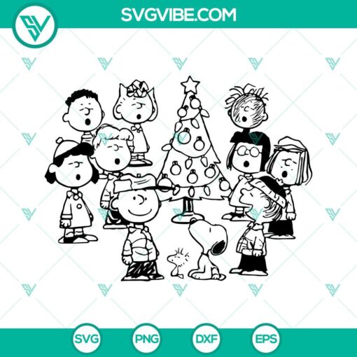 Peanuts Christmas SVG files featuring Charlie Brown Christmas tree and Snoopy characters, ideal for holiday decorations and crafts.