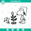 Peanuts Christmas Tree SVG featuring Snoopy, Woodstock, Santa Hat. Festive holiday design for digital use.