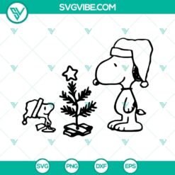 Peanuts Christmas Tree SVG featuring Snoopy, Woodstock, Santa Hat. Festive holiday design for digital use.
