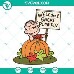 Peanuts themed Linus Van Pelt pumpkin Fall SVG featuring the Great Pumpkin, ideal for autumn crafts and decor.