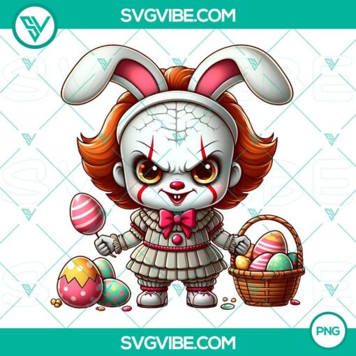Pennywise Easter Bunny and scary character PNG files for Easter Day celebration, perfect for digital designs.