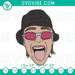 Peso Pluma face embroidery design with music theme, digital download file for fans. Bold, detailed, and unique needlework.