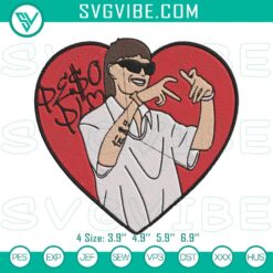 Peso Pluma heart embroidery design file with Latin music star theme, perfect for love-themed projects.