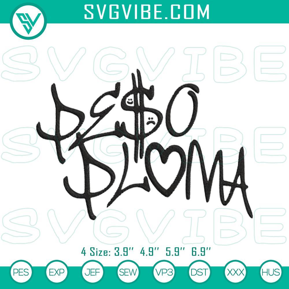 Peso Pluma Signature Embroidery Design, Peso Pluma Logo Embroidery File "Peso Pluma logo embroidery design with intricate signature pattern in black and white colors"