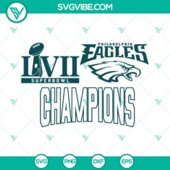 Philadelphia Eagles Super Bowl 2023 champions SVG, PNG, DXF, EPS cut files for crafting and design projects.