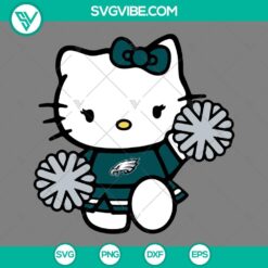 Philadelphia Eagles Hello Kitty Cheerleader SVG file with PNG, DXF, EPS cut files, showing a unique and cute sports-inspired design for crafting.