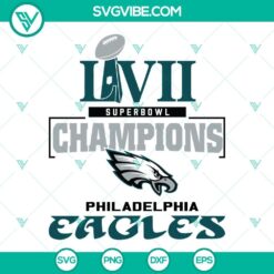 Philadelphia Eagles Super Bowl LVII Champions SVG files with Eagles logo and design elements. Perfect for fans and memorabilia.
