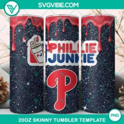 Philadelphia Phillies Dunkie Junkie Glitter 20oz Tumbler Wrap PNG File with team logo and sparkly design for baseball fans.