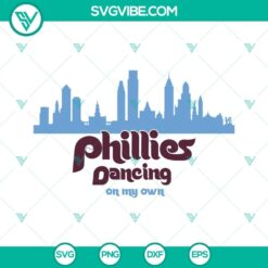 Phillies baseball SVG image of players dancing on my own, celebrating the World Series win, MLB team logo design.