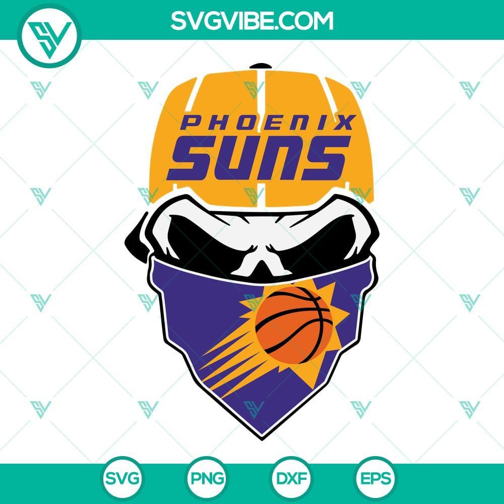 PHOENIX SUNS SKULL SVG Download, Basketball SVG Image, Phoenix Suns SVG Download Phoenix Suns basketball skull SVG design, perfect for download. Suns SVG file with a unique and stylish sports theme.