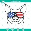 Patriotic pig wearing American flag sunglasses SVG file for download. Ideal for July 4th projects.