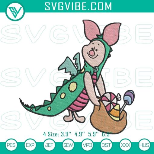 Disney Piglet Trick or Treat embroidery designs for Halloween featuring cute Piglet ready for trick or treating.