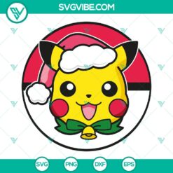 Pikachu Christmas Santa Hat SVG, Pokemon Christmas SVG Image with PNG and DXF formats for holiday crafting projects.