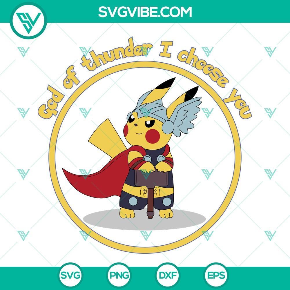 Pikachu God Of Thunder SVG, Pikachu Thor SVG, Thor Love And Thunder SVG Pikachu God Of Thunder and Thor Love SVG files design featuring a creative mix of Pikachu and Thor themes perfect for crafting projects.