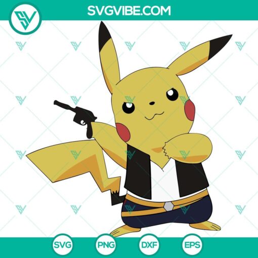 Pikachu Han Solo Star Wars SVG images, Pokemon Star Wars SVG EPS PNG DXF, cute crossover design with Pikachu as Han Solo, Star Wars theme.