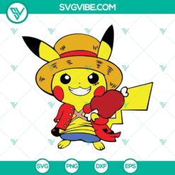 Pikachu Luffy and Luffy SVG files with Pikachu and Luffy design in various file formats for Cricut, including PNG and DXF.