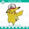 Embroidery design of Pikachu wearing cute cap, Pokémon character file, adorable Pikachu in cap, digital sewing pattern.