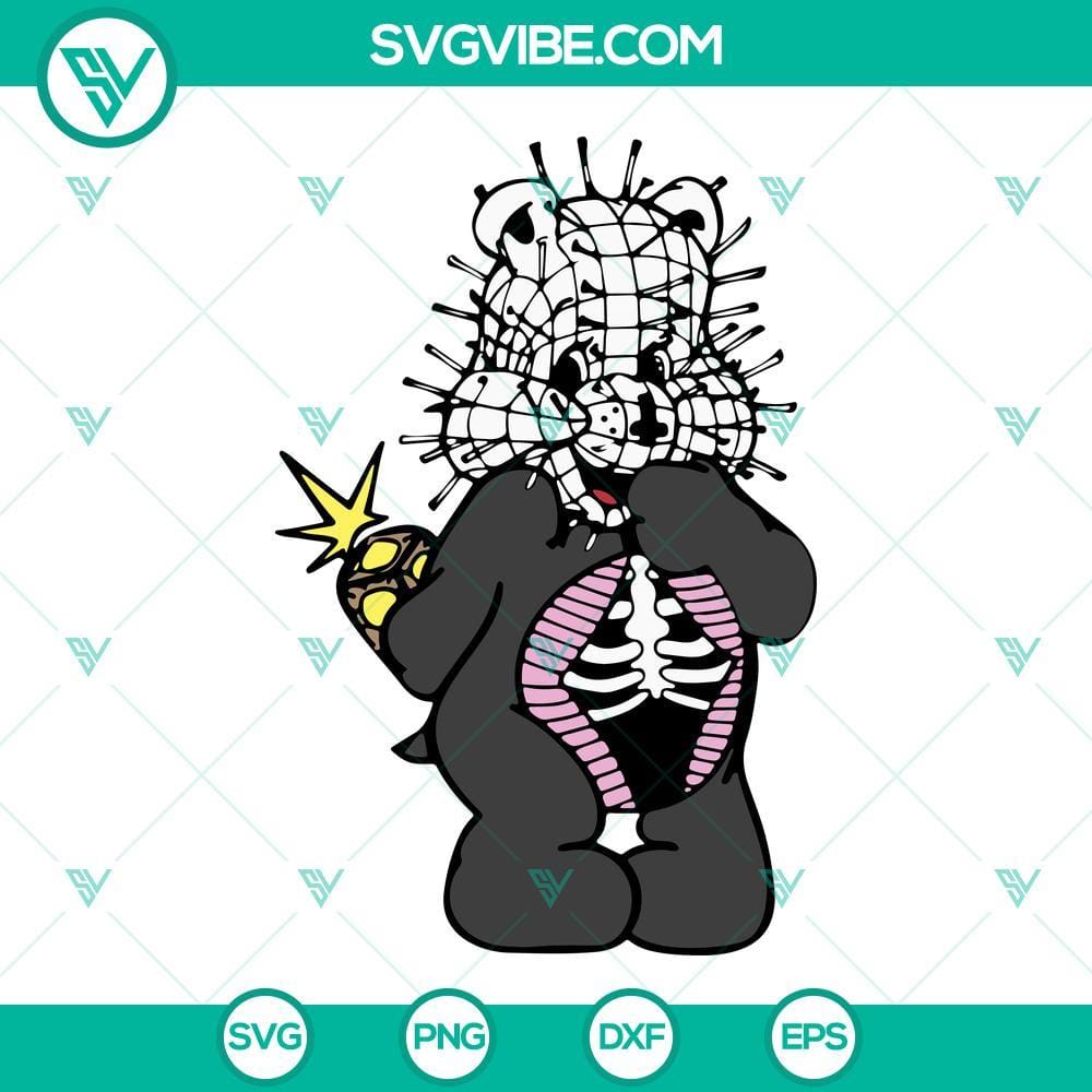 Pinhead Scare Bear SVG, Hellraiser Bear SVG, Care Bear Halloween SVG Pinhead Scare Bear and Hellraiser Bear SVG downloads, Care Bear Halloween theme with spooky twist. Ideal for Halloween crafts.