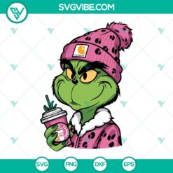Pink Grinch Dunkin Donuts and Carhartt SVG files perfect for Bougie Christmas, available for download in PNG format.