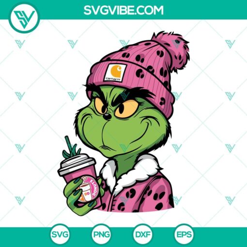 Pink Grinch Dunkin Donuts and Carhartt SVG files perfect for Bougie Christmas, available for download in PNG format.