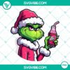 Pink Grinch Santa Claus holding Dr Pepper bottle, downloadable PNG files for Christmas crafts and designs.