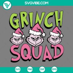 Pink Grinch Squad and Grinch Barbie Santa Hat SVG files for Christmas crafts, featuring festive and fun holiday designs.
