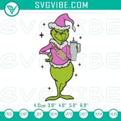 Pink Grinch Stanley Tumbler Embroidery Design, Christmas Tumbler File