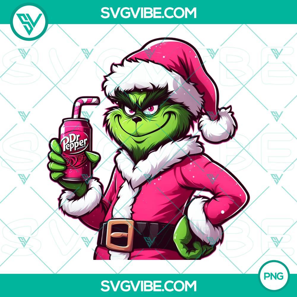 Pink Grinch With Dr Pepper PNG File File Pink Grinch holding Dr Pepper PNG file, Christmas character design, holiday-themed graphic illustration.