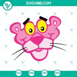 Pink Panther SVG download bundle featuring adorable cartoon panther designs in PNG, DXF, and EPS files. Perfect for crafts and projects.