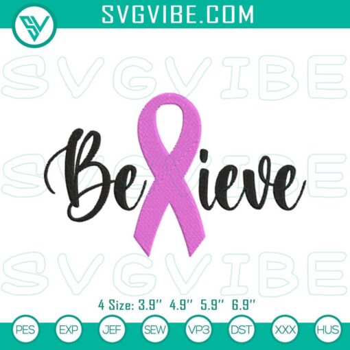 Pink Ribbon Believe Embroidery Files for Breast Cancer Awareness design, perfect for supporting awareness campaigns.