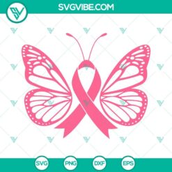 Pink Ribbon Butterfly SVG design for Breast Cancer Awareness promotion, Fight slogan included in download.