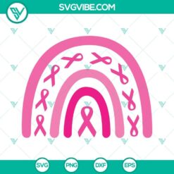Pink ribbon rainbow breast cancer awareness SVG, PNG, EPS, DXF file for download with vibrant colors and symbol for support.