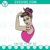 Pink Rosie Riveter embroidery design with breast cancer awareness pattern, perfect for supporting the cause.