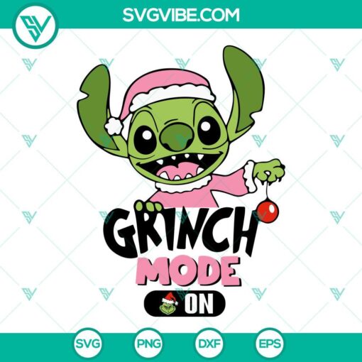 Pink Stitch Grinch Mode On SVG with Stitch Christmas theme, Grinch quotes, ready to download. Perfect for holiday crafting projects.