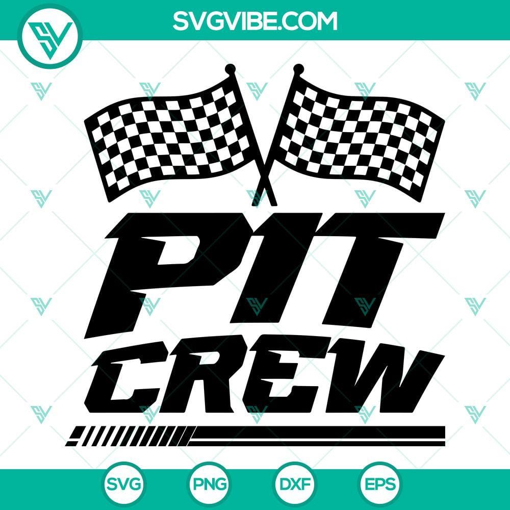 PIT CREW SVG, Race Car SVG, Racing SVG, Checkered Flag SVG Pit crew SVG files with race car, racing flag, checkered flag, and racing elements for download. Great for racing enthusiasts and projects.