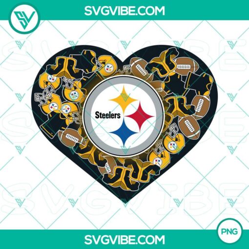 Pittsburgh Steelers heart Valentine PNG design, perfect for digital download. Bold team colors and logo for NFL fans.