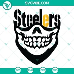 Pittsburgh Steelers skull SVG bundle with download option, featuring Steelers team logo and graphics.
