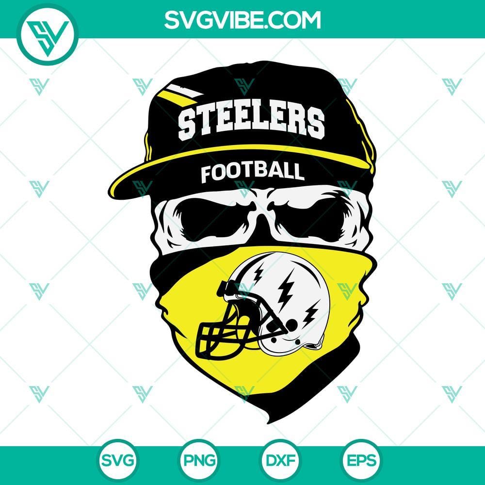 Pittsburgh Steelers Skull SVG, Steelers Football SVG PNG DXF EPS Cut Files Pittsburgh Steelers skull SVG with football design, download in PNG DXF EPS formats, ideal for fans and DIY projects.