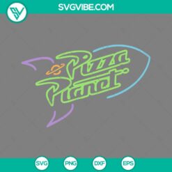 Pizza Planet neon lights SVG with Toy Story characters, PNG EPS DXF file.