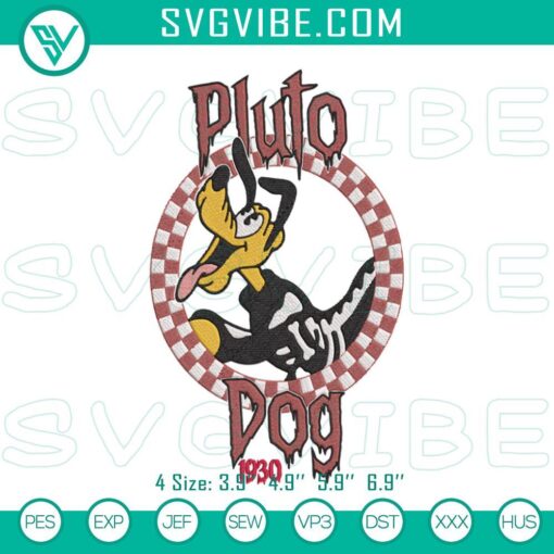 Pluto dog skeleton embroidery design, Disney Halloween machine file for spooky stitching projects.