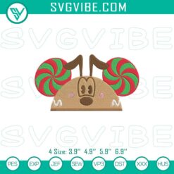 Pluto gingerbread hat embroidery file for Disney Christmas, festive pattern with cute ears.