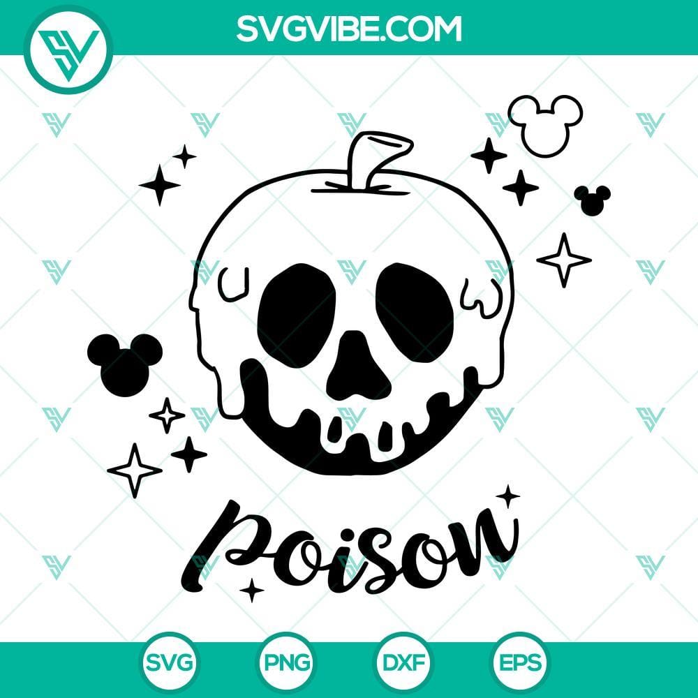 Poison Apple SVG, Snow White Apple SVG PNG DXF EPS Clipart Outline Silhouette Poison apple SVG clipart for Snow White-themed designs, file formats include PNG, DXF, EPS.