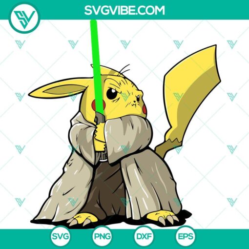 Pokemon Pikachu Yoda crossover SVG files for Cricut featuring Pokemon Star Wars design elements in PNG, SVG, DXF, and EPS formats.