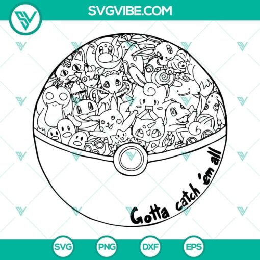 Pokemon themed SVG images set for Cricut, featuring Pokemon characters, Pokeball, and Pokemon Go elements in PNG, EPS, DXF formats.